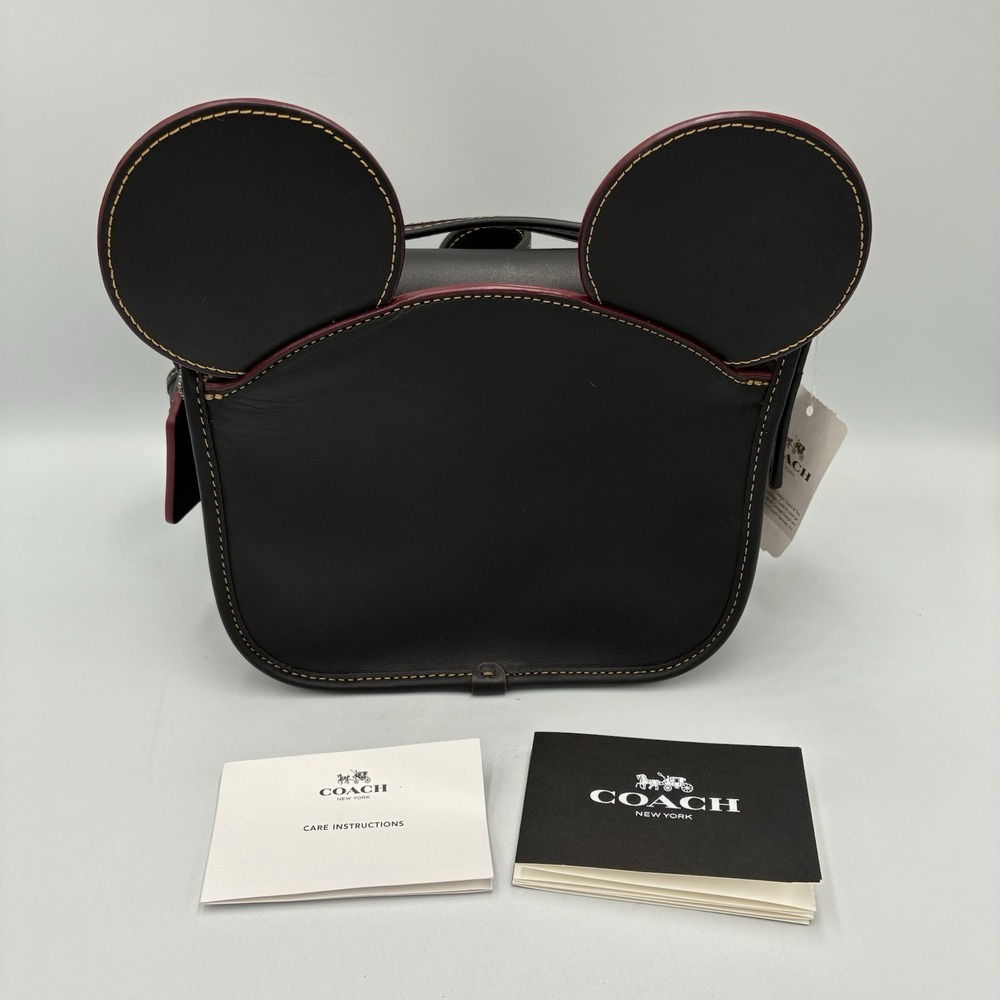 Coach Patricia Saddle Glove Calf Leather Mickey Ears Crossbody Black F59369 NWT